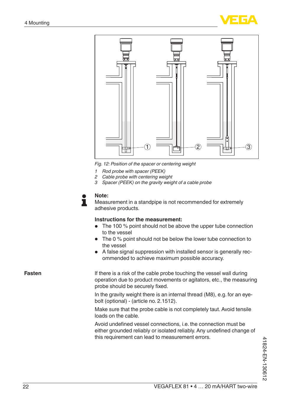 VEGA VEGAFLEX 81 4 … 20 mA_HART two-wire User Manual | Page 22 / 100