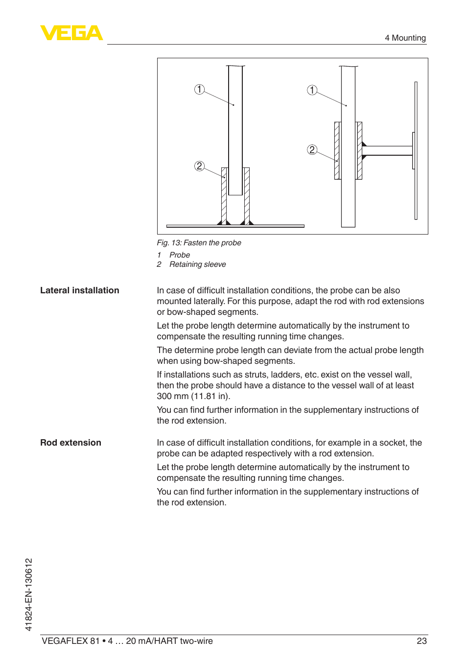 VEGA VEGAFLEX 81 4 … 20 mA_HART two-wire User Manual | Page 23 / 100