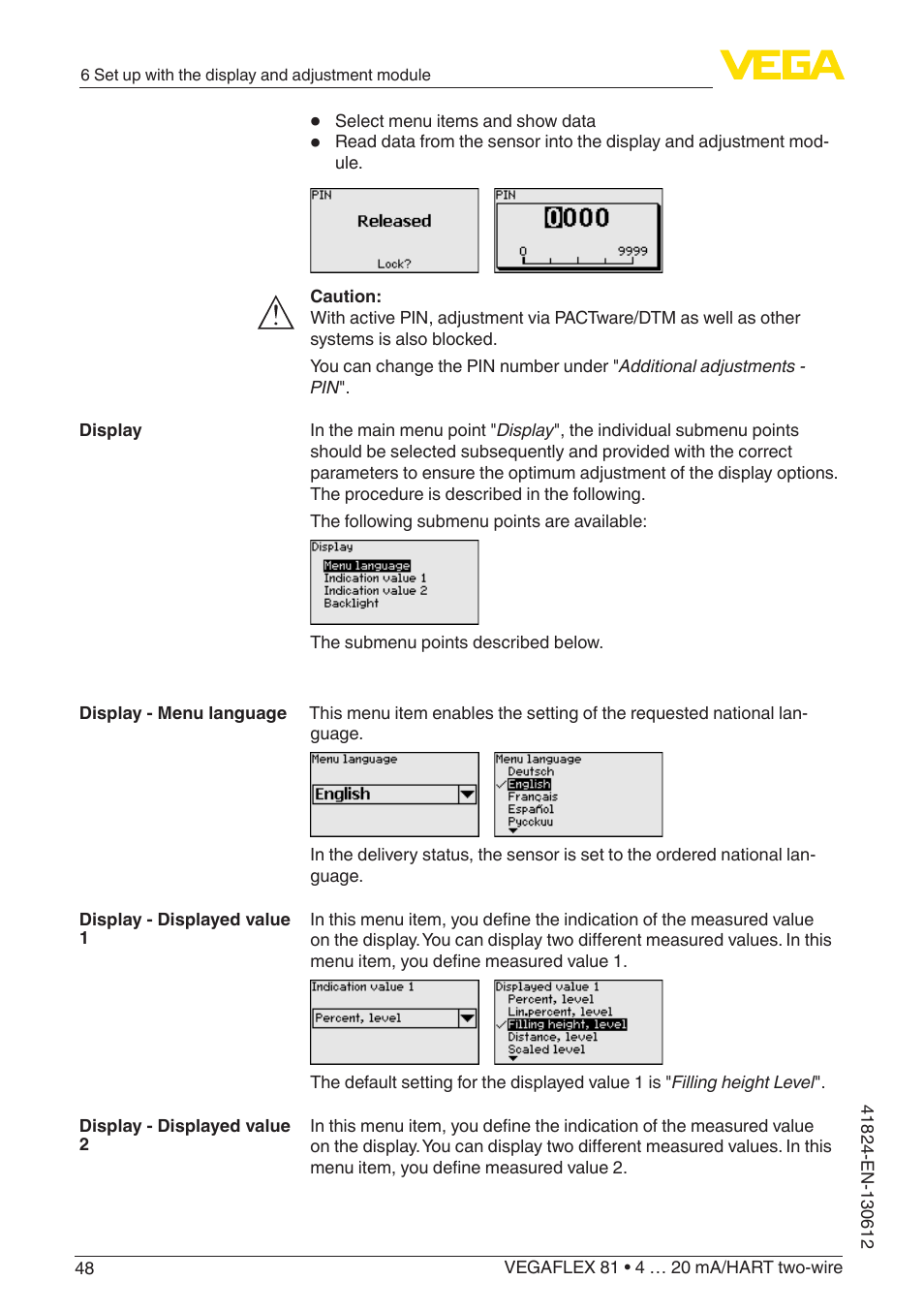 VEGA VEGAFLEX 81 4 … 20 mA_HART two-wire User Manual | Page 48 / 100