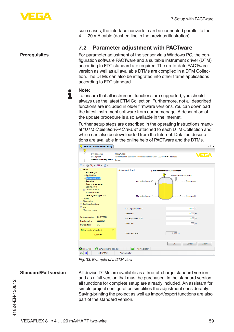 2 parameter adjustment with pactware | VEGA VEGAFLEX 81 4 … 20 mA_HART two-wire User Manual | Page 59 / 100