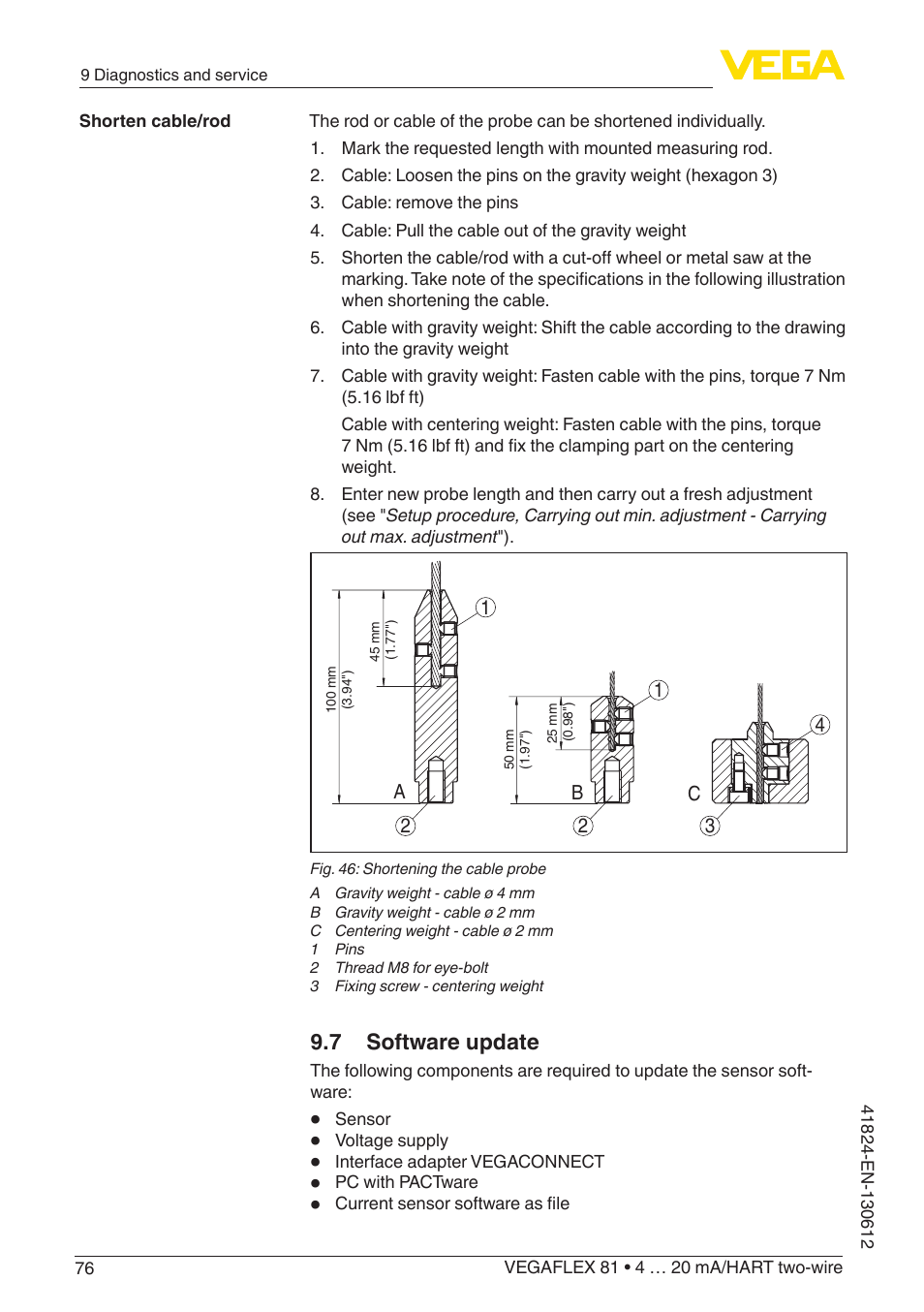 7 software update | VEGA VEGAFLEX 81 4 … 20 mA_HART two-wire User Manual | Page 76 / 100