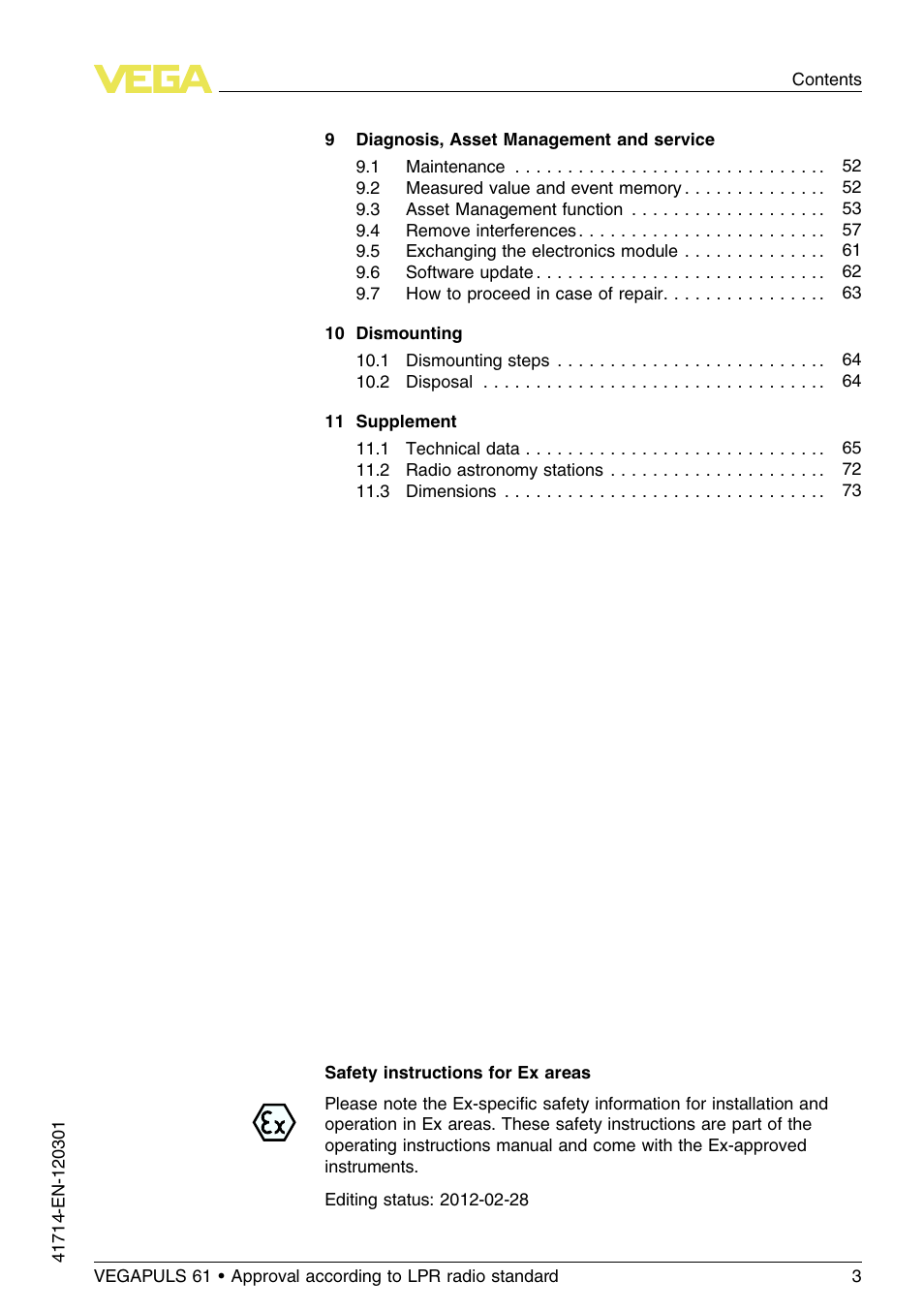 VEGA VEGAPULS 61 (≥ 2.0.0 - ≥ 4.0.0) 4 … 20 mA_HART four-wire Approval according to LPR radio standard User Manual | Page 3 / 80