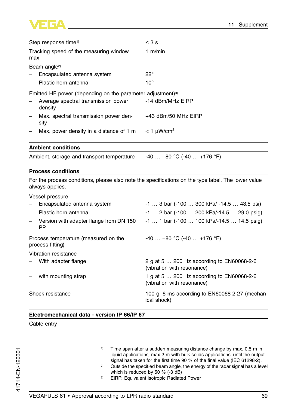 VEGA VEGAPULS 61 (≥ 2.0.0 - ≥ 4.0.0) 4 … 20 mA_HART four-wire Approval according to LPR radio standard User Manual | Page 69 / 80