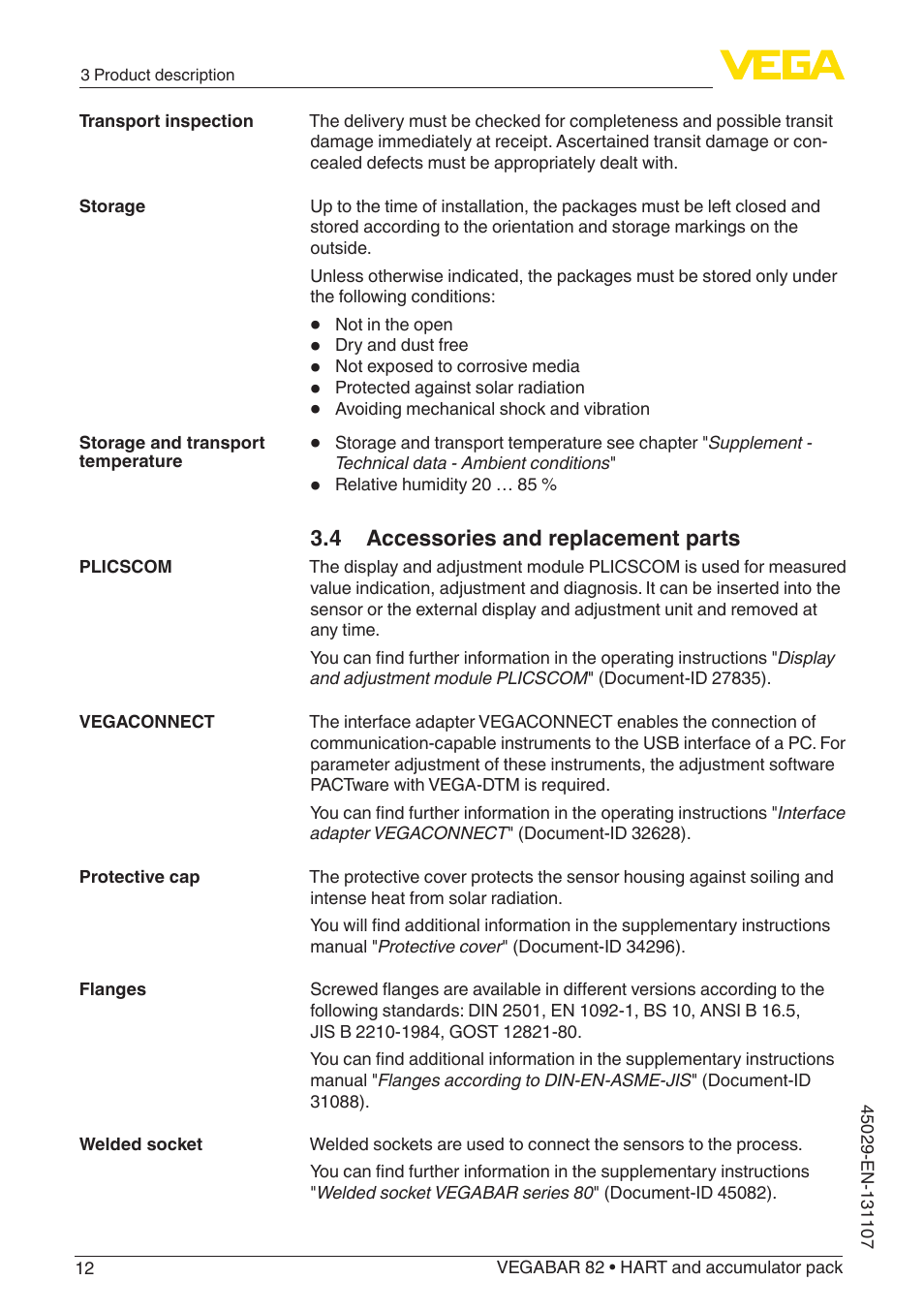 4 accessories and replacement parts | VEGA VEGABAR 82 HART and accumulator pack - Operating Instructions User Manual | Page 12 / 72