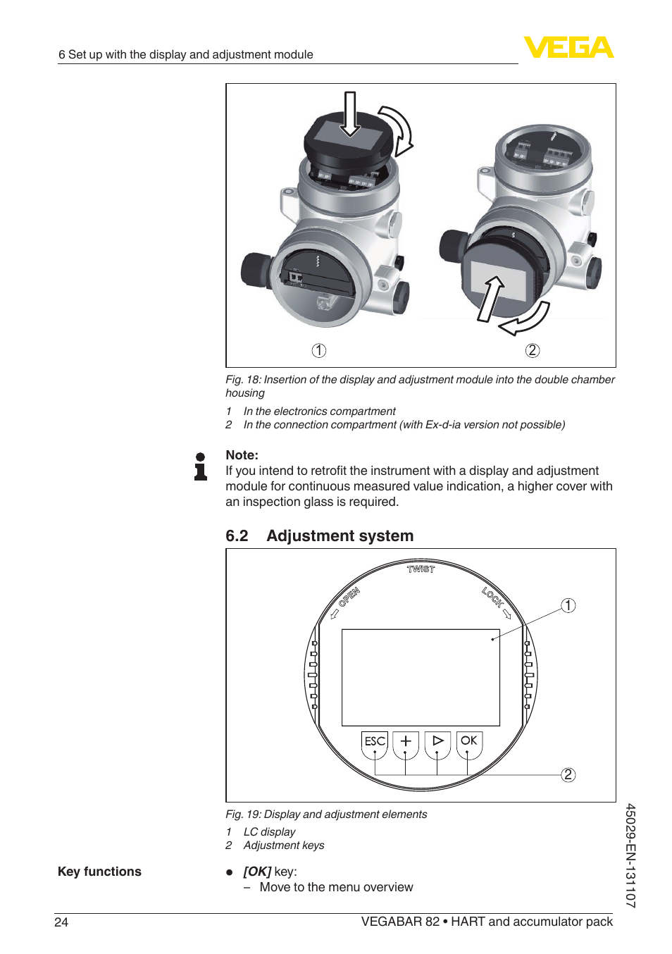 2 adjustment system | VEGA VEGABAR 82 HART and accumulator pack - Operating Instructions User Manual | Page 24 / 72