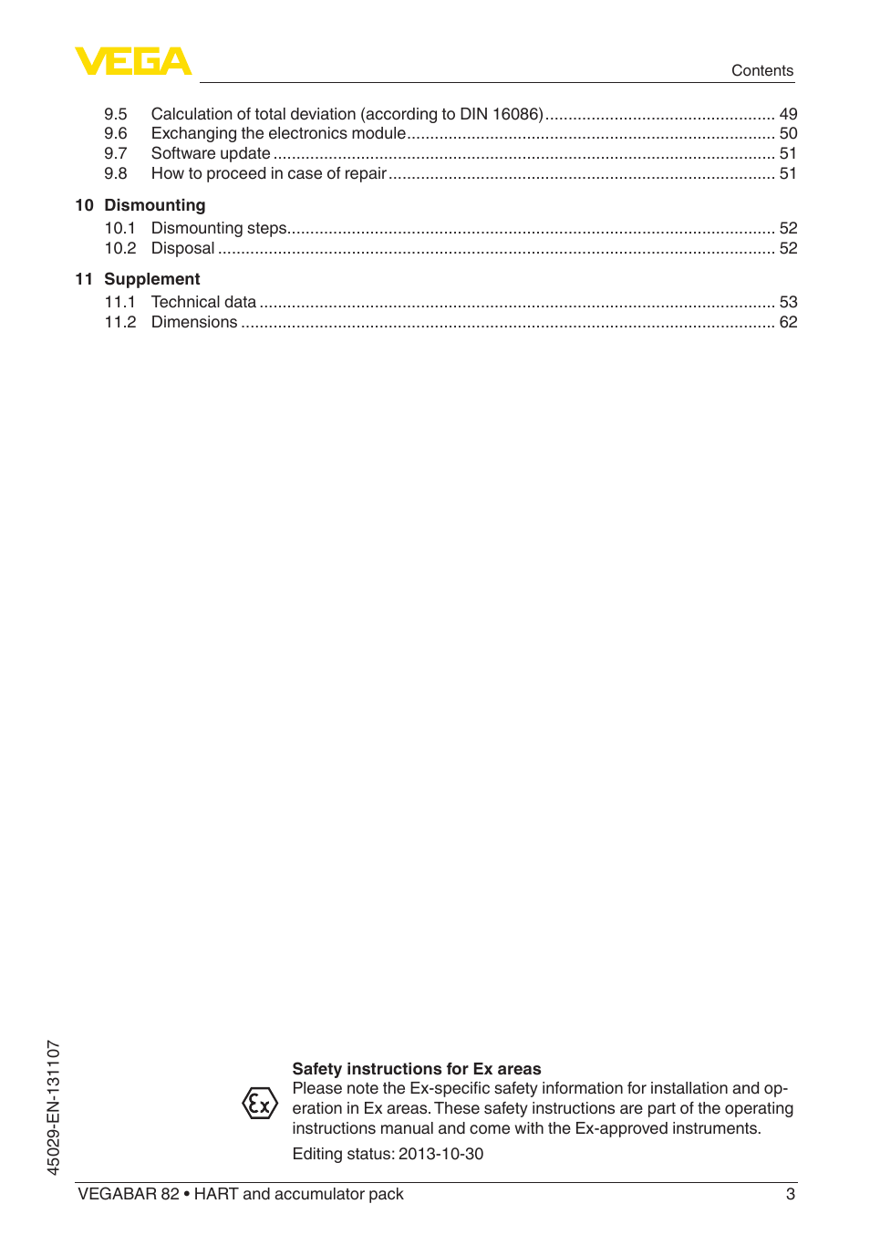VEGA VEGABAR 82 HART and accumulator pack - Operating Instructions User Manual | Page 3 / 72