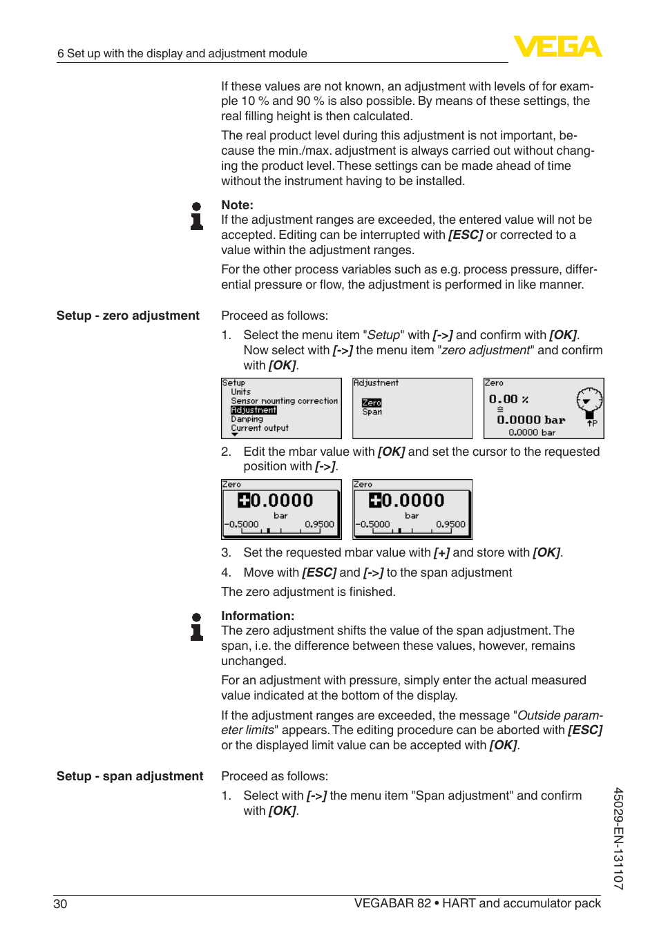 VEGA VEGABAR 82 HART and accumulator pack - Operating Instructions User Manual | Page 30 / 72