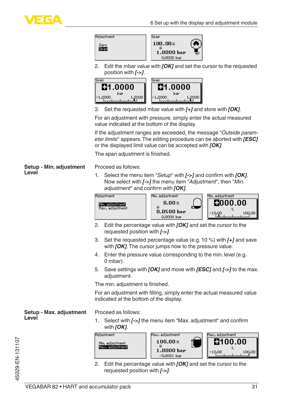 VEGA VEGABAR 82 HART and accumulator pack - Operating Instructions User Manual | Page 31 / 72