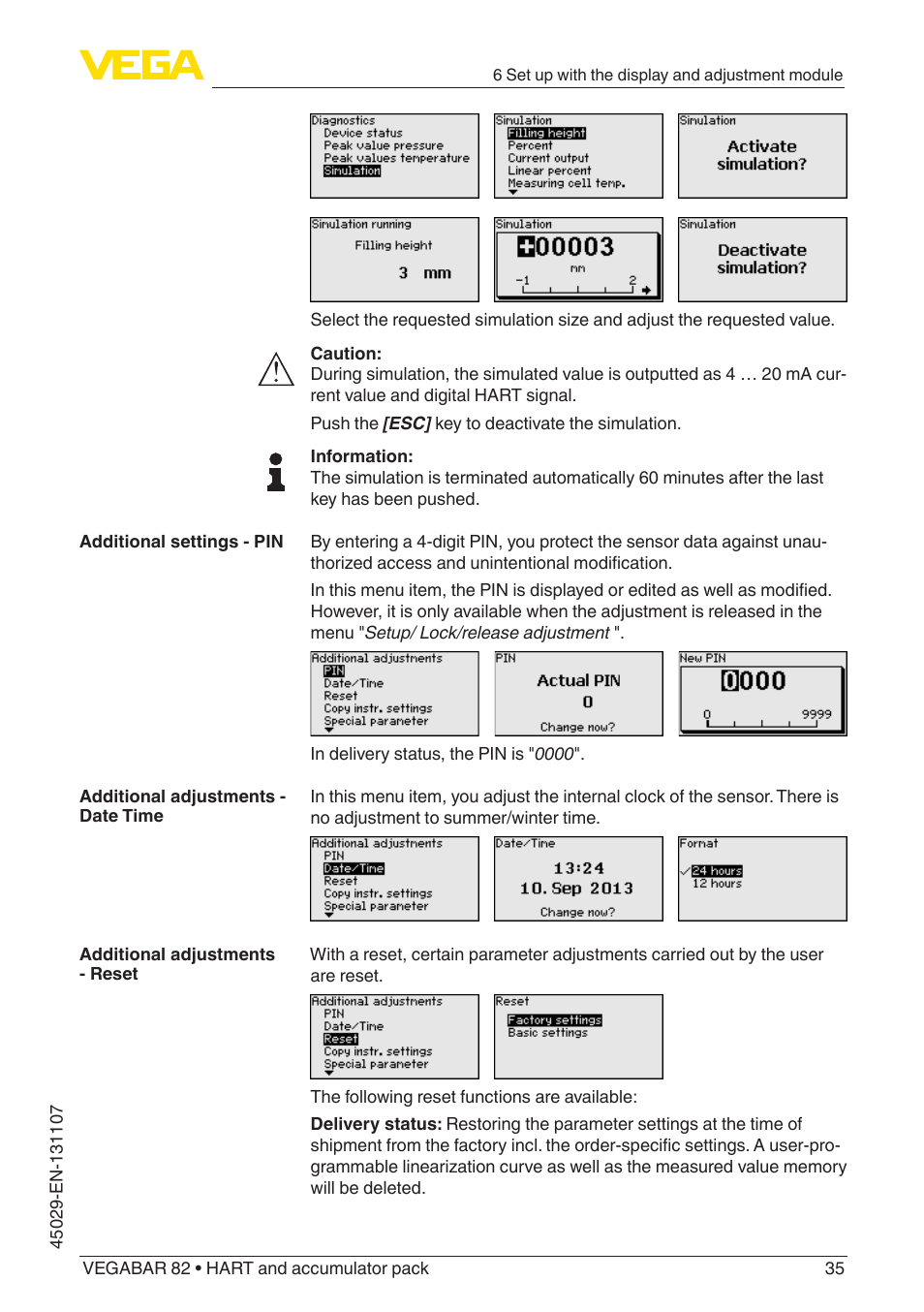 VEGA VEGABAR 82 HART and accumulator pack - Operating Instructions User Manual | Page 35 / 72