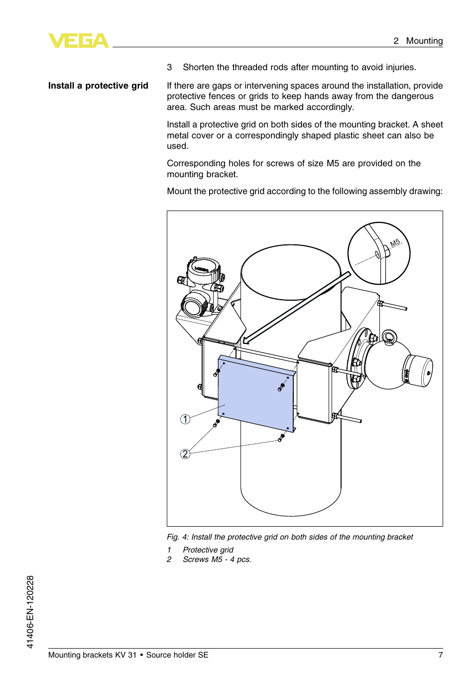 VEGA KV 31 Mounting brackets For tubes with ø 200…400 mm (Vertical sensor mounting) User Manual | Page 7 / 12