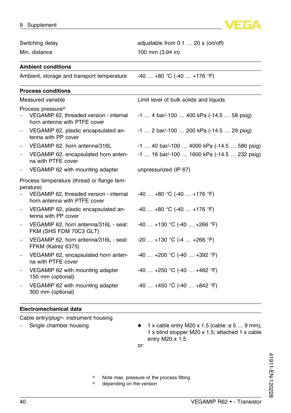 VEGA VEGAMIP R62 Receiving unit - Transistor User Manual | Page 40 / 52