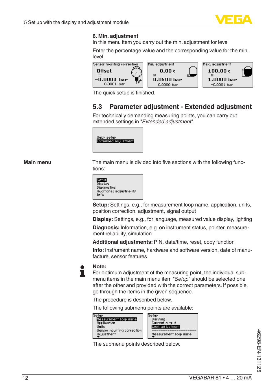 3 parameter adjustment - extended adjustment | VEGA VEGABAR 81 4 … 20 mA - Quick setup guide User Manual | Page 12 / 16