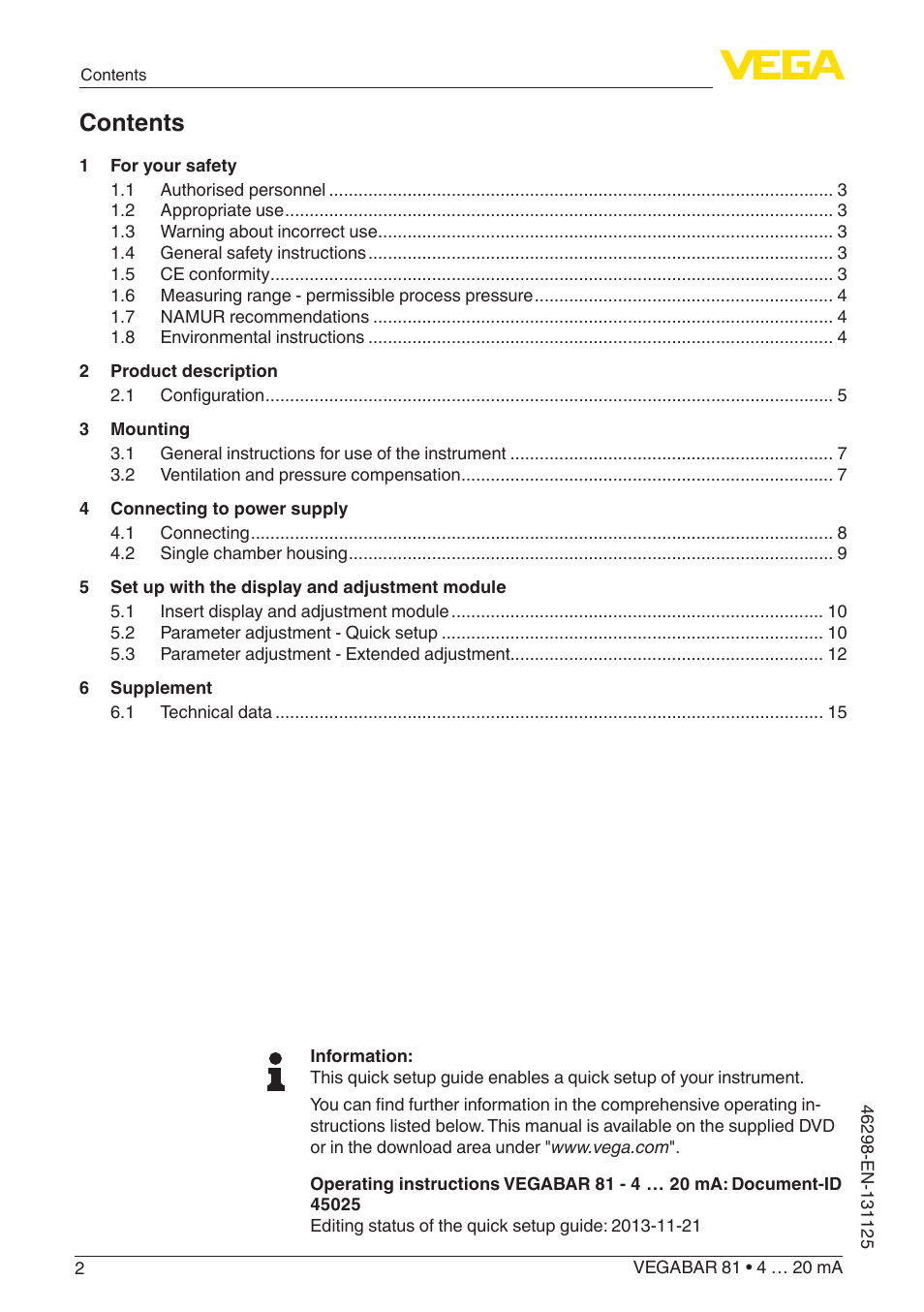 VEGA VEGABAR 81 4 … 20 mA - Quick setup guide User Manual | Page 2 / 16