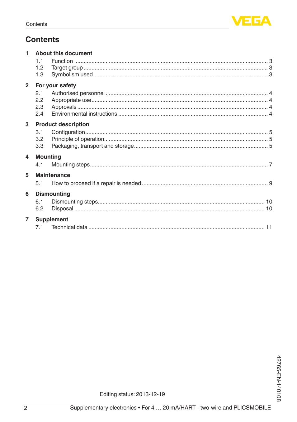 VEGA Supplementary electronics For 4 … 20 mA_HART - two-wire and PLICSMOBILE User Manual | Page 2 / 12