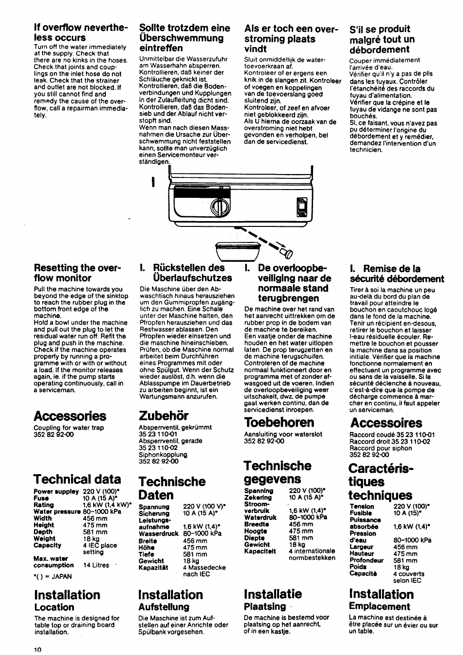 Accessories, Technical data, Installation | Zubehör, Technische, Daten, Toebehoren, Gegevens, Installatie, Accessoires | Electrolux BD 46 User Manual | Page 10 / 12