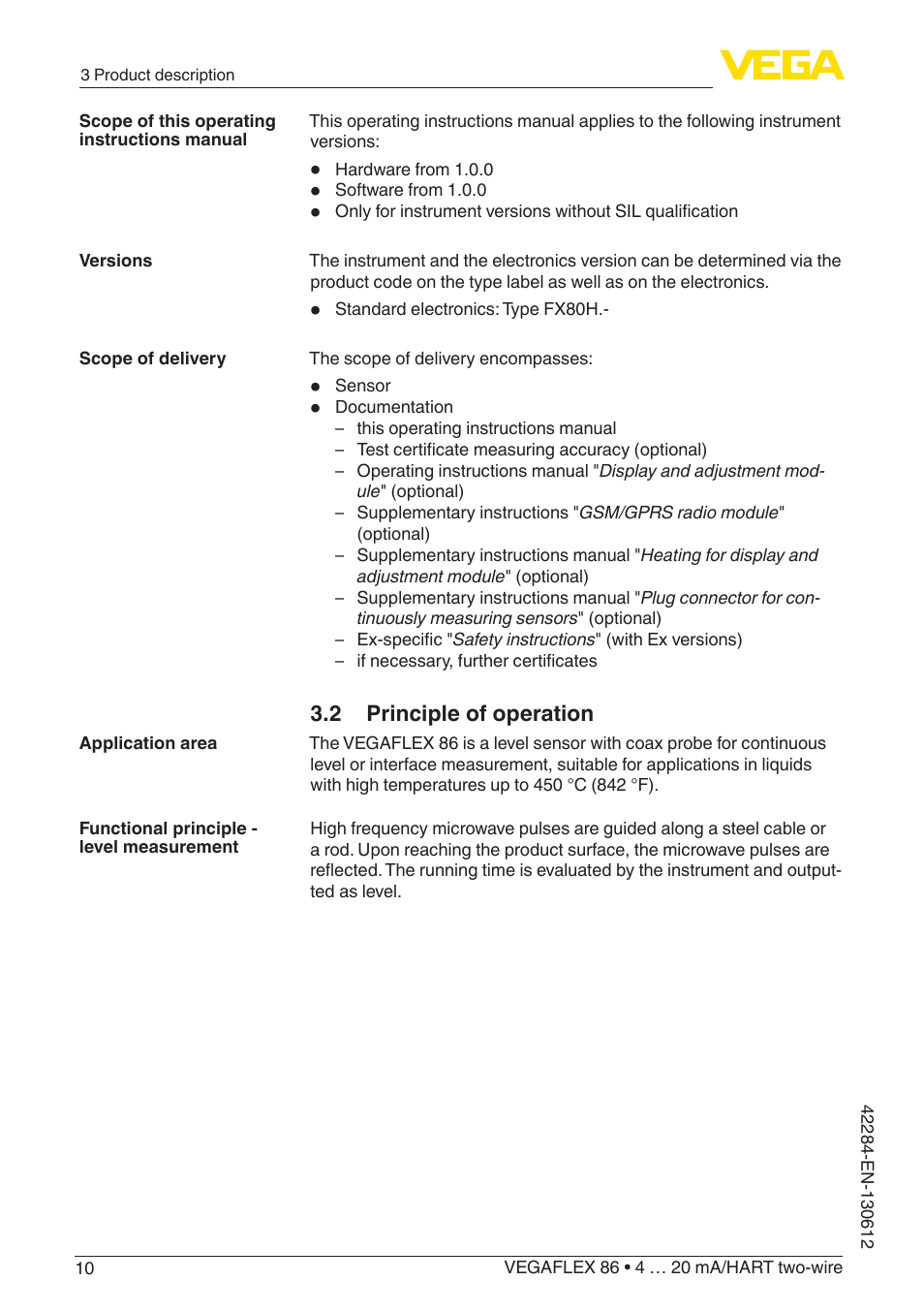 2 principle of operation | VEGA VEGAFLEX 86 4 … 20 mA_HART two-wire Coax probe User Manual | Page 10 / 92