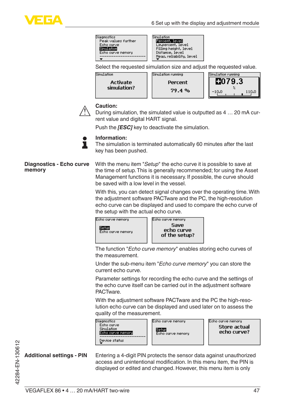 VEGA VEGAFLEX 86 4 … 20 mA_HART two-wire Coax probe User Manual | Page 47 / 92