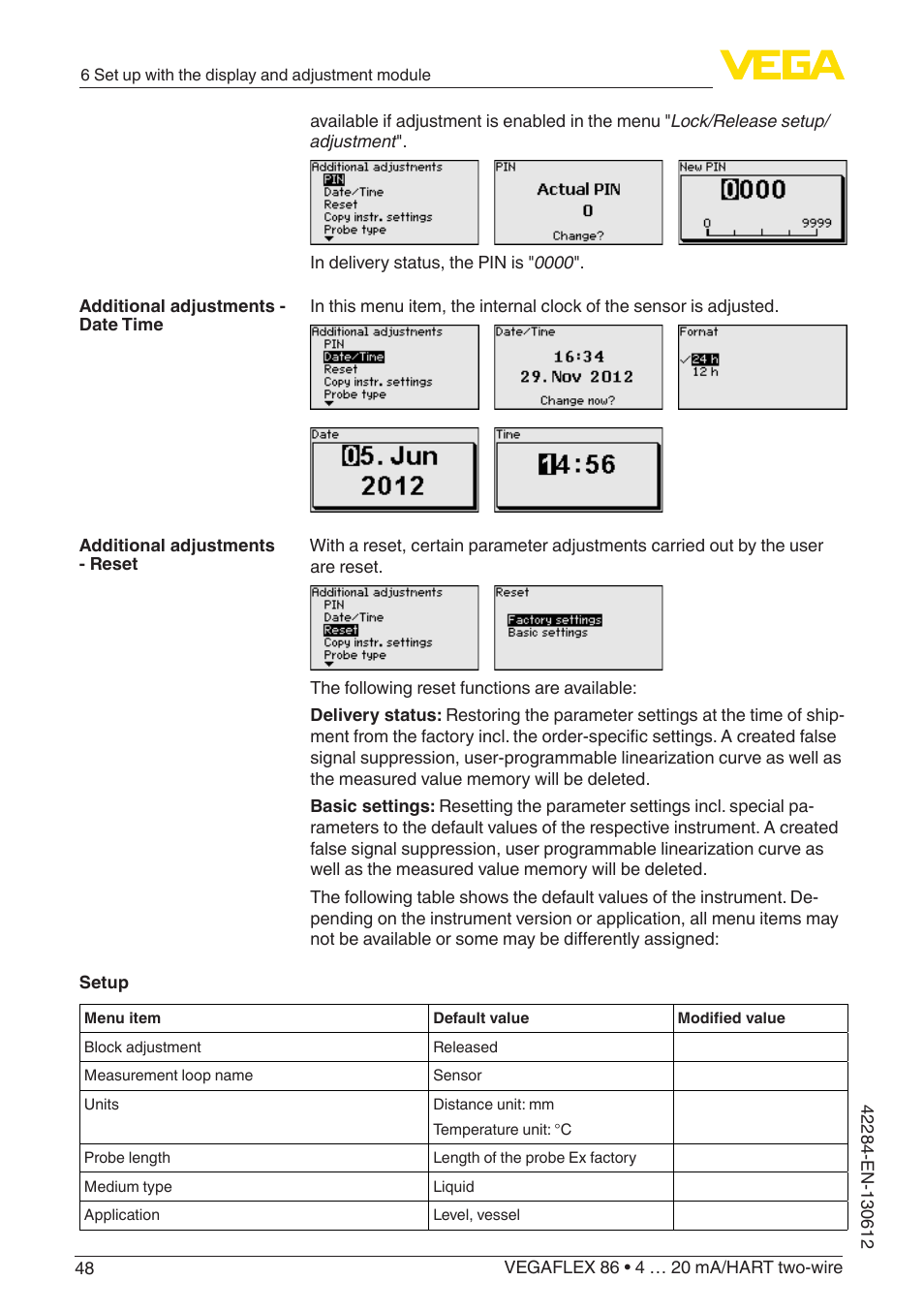 VEGA VEGAFLEX 86 4 … 20 mA_HART two-wire Coax probe User Manual | Page 48 / 92