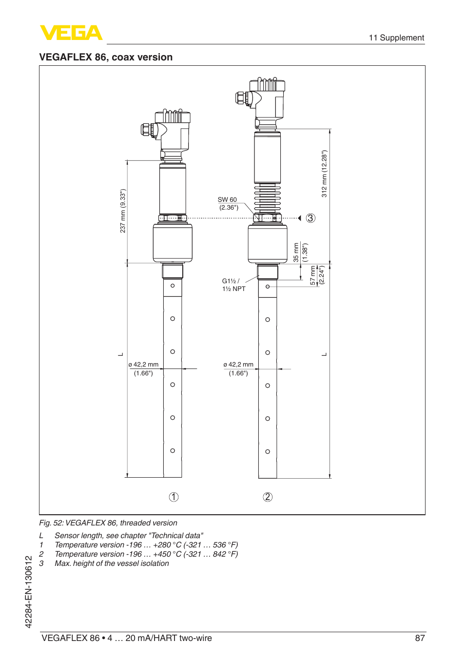 Vegaflex 86, coax version | VEGA VEGAFLEX 86 4 … 20 mA_HART two-wire Coax probe User Manual | Page 87 / 92