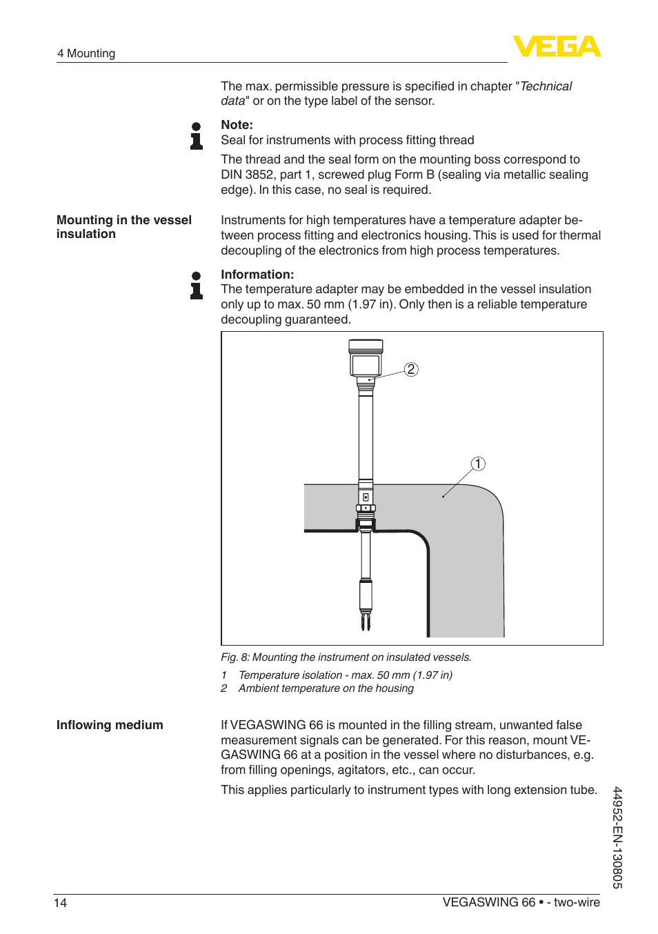 VEGA VEGASWING 66 - two-wire With SIL qualification User Manual | Page 14 / 44