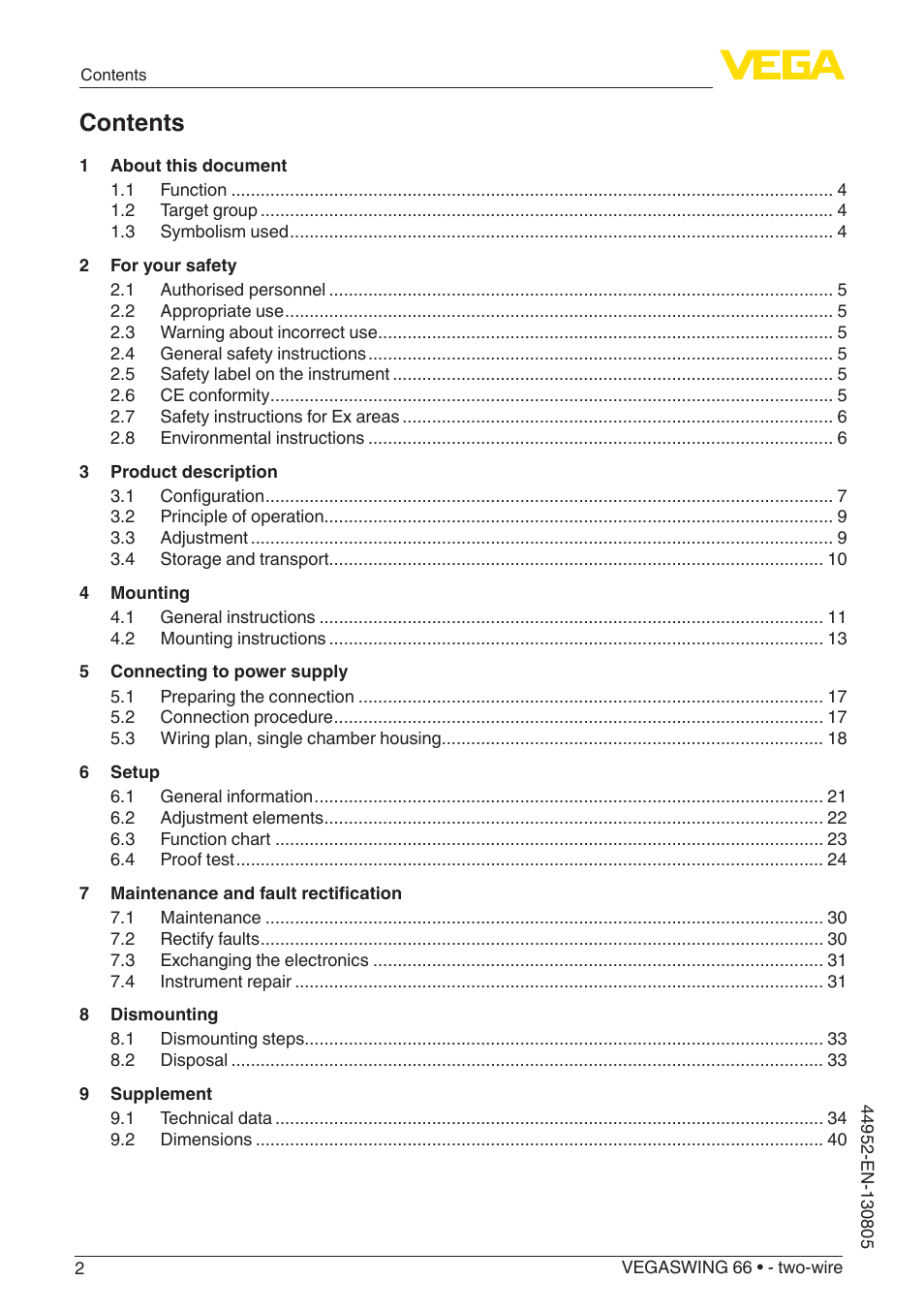 VEGA VEGASWING 66 - two-wire With SIL qualification User Manual | Page 2 / 44