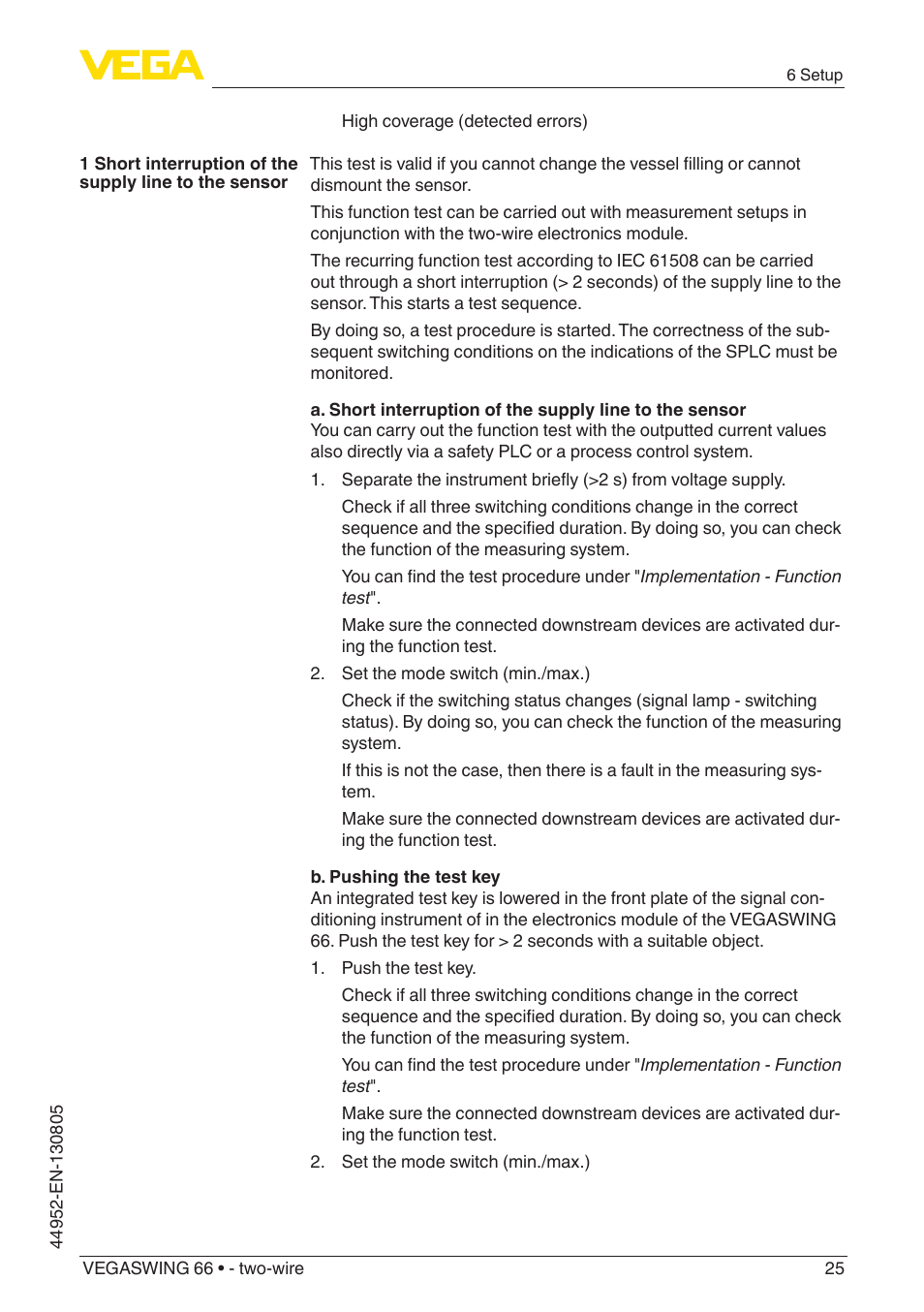 VEGA VEGASWING 66 - two-wire With SIL qualification User Manual | Page 25 / 44