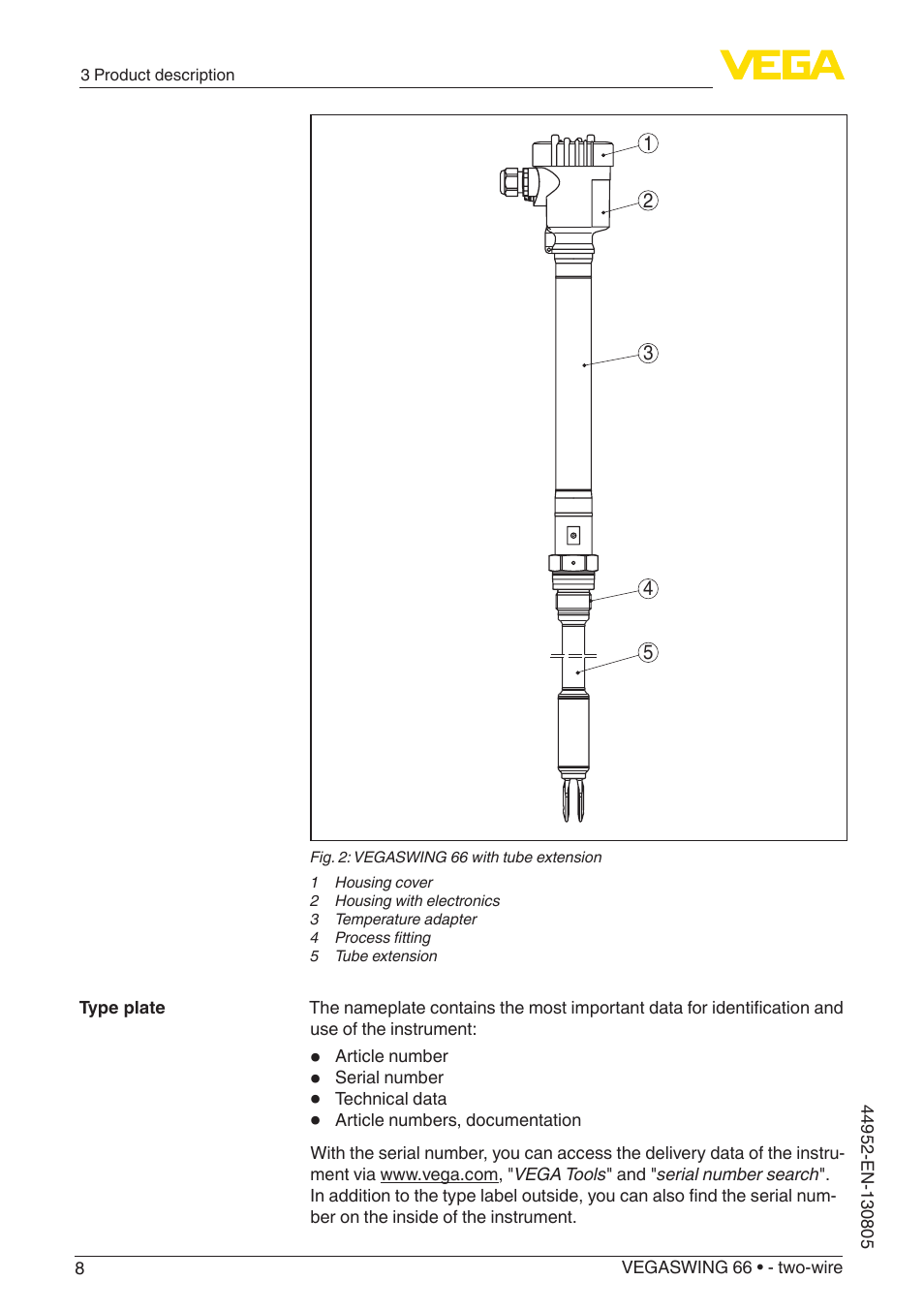 VEGA VEGASWING 66 - two-wire With SIL qualification User Manual | Page 8 / 44