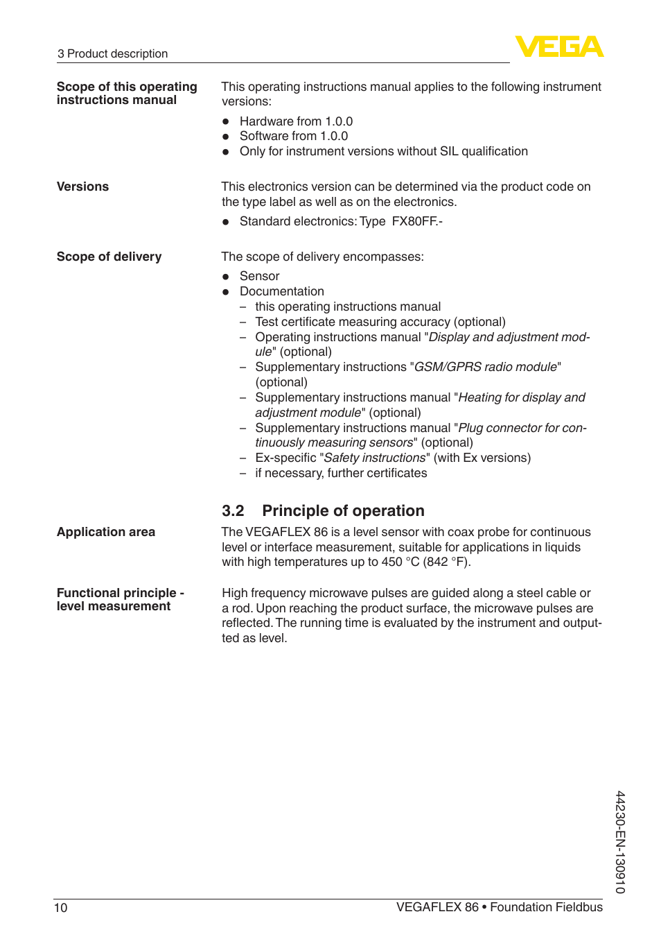 2 principle of operation | VEGA VEGAFLEX 86 Foundation Fieldbus Coax probe User Manual | Page 10 / 92