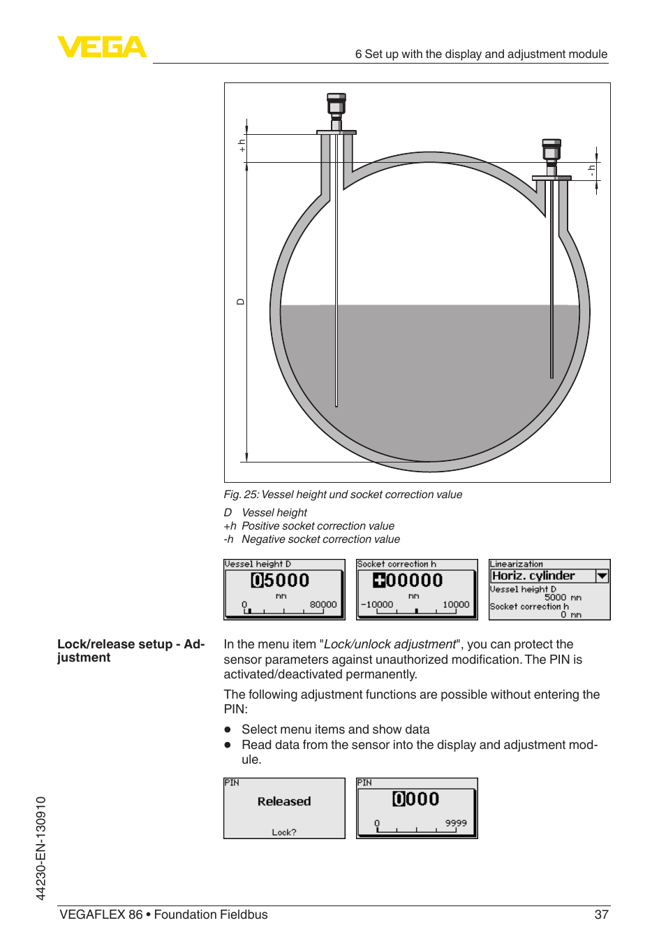 VEGA VEGAFLEX 86 Foundation Fieldbus Coax probe User Manual | Page 37 / 92