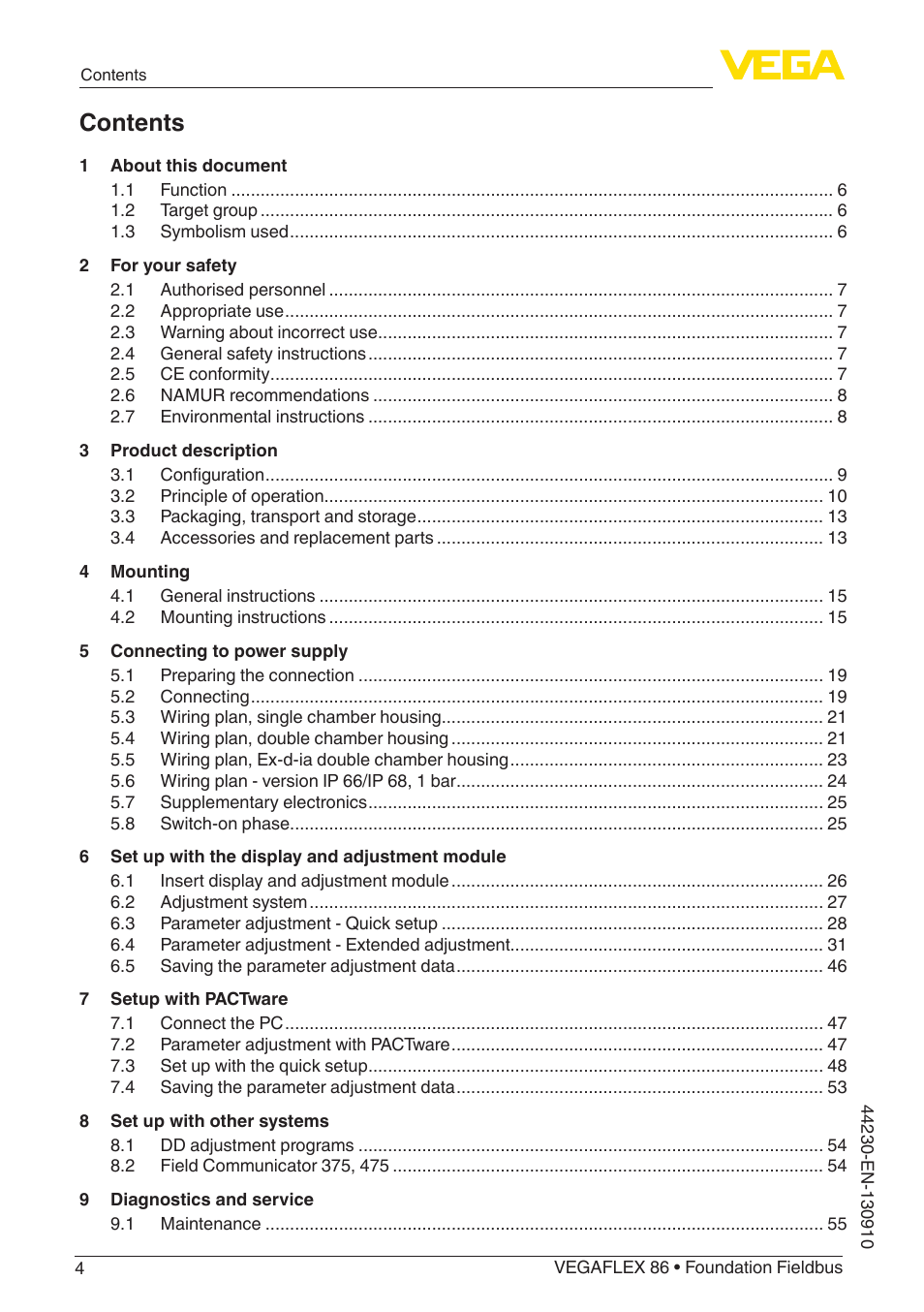 VEGA VEGAFLEX 86 Foundation Fieldbus Coax probe User Manual | Page 4 / 92