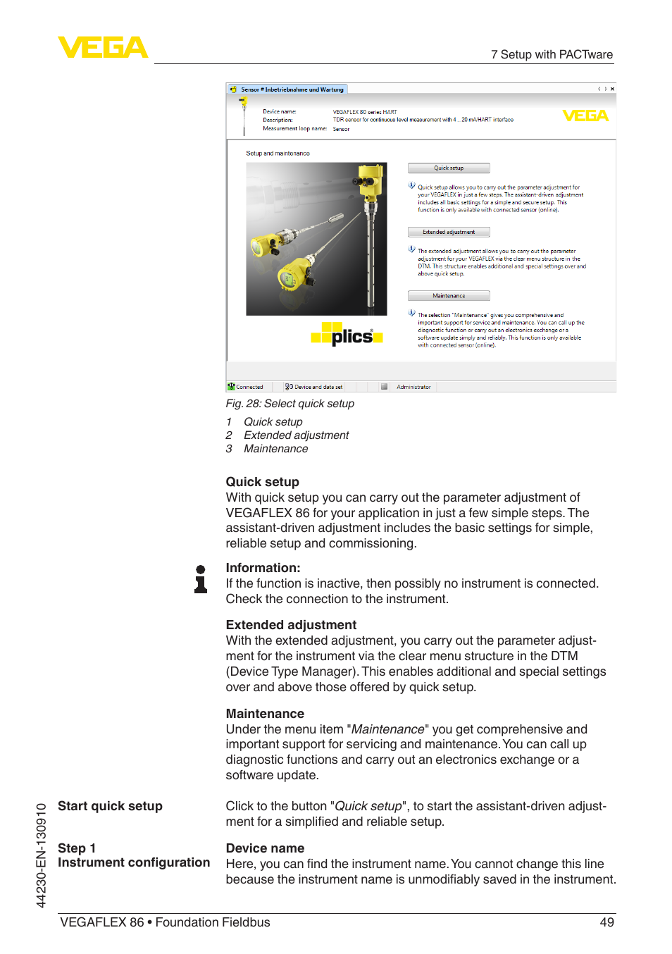 VEGA VEGAFLEX 86 Foundation Fieldbus Coax probe User Manual | Page 49 / 92
