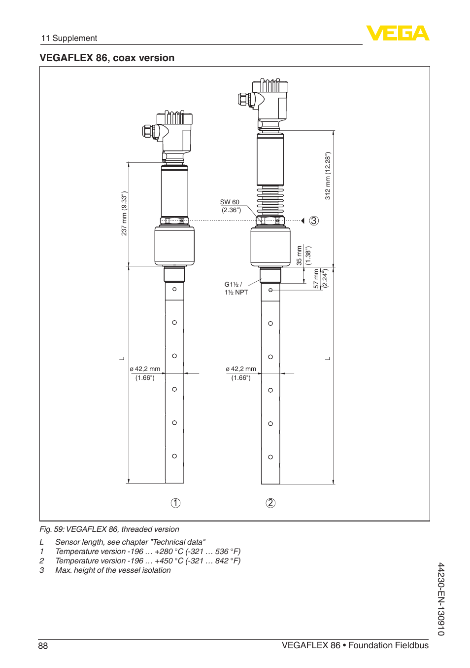 Vegaflex 86, coax version | VEGA VEGAFLEX 86 Foundation Fieldbus Coax probe User Manual | Page 88 / 92