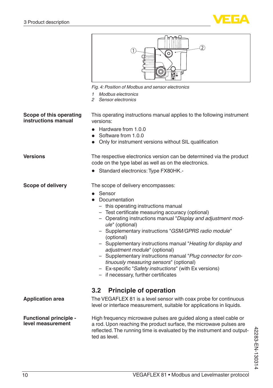 VEGA VEGAFLEX 81 Modbus and Levelmaster protocol Coax probe User Manual | Page 10 / 96