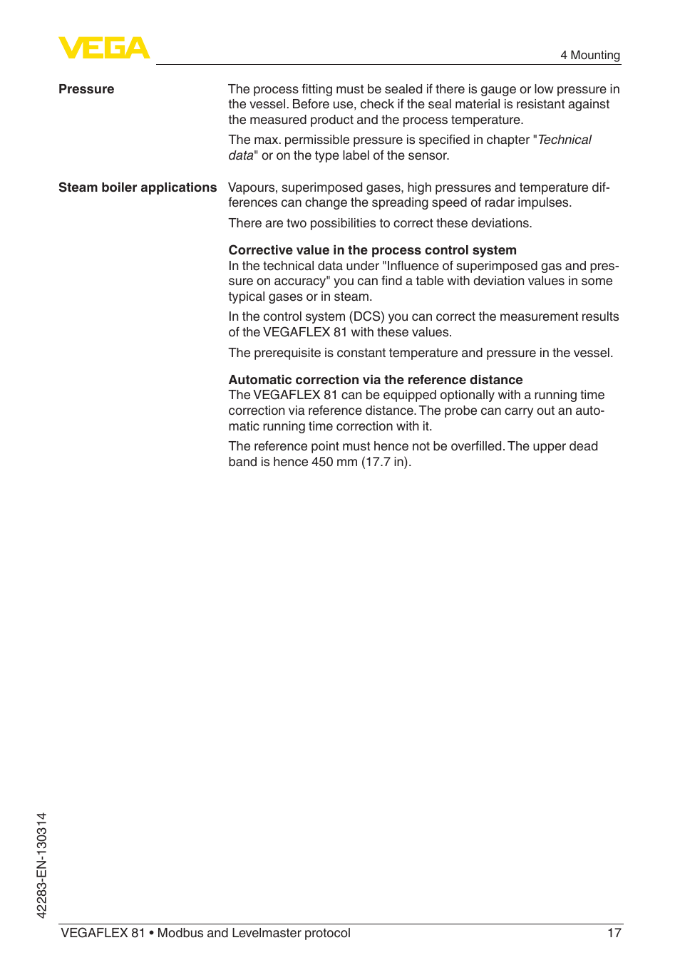 VEGA VEGAFLEX 81 Modbus and Levelmaster protocol Coax probe User Manual | Page 17 / 96