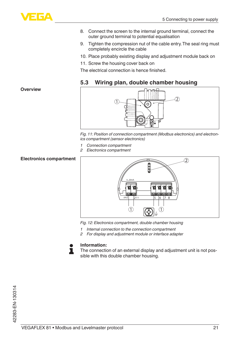 3 wiring plan, double chamber housing | VEGA VEGAFLEX 81 Modbus and Levelmaster protocol Coax probe User Manual | Page 21 / 96