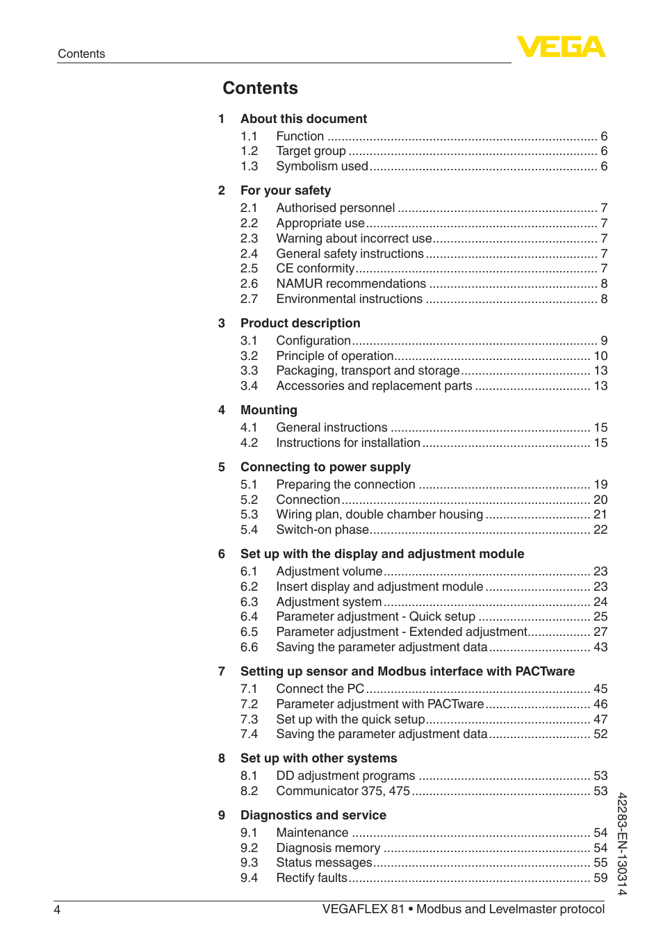 VEGA VEGAFLEX 81 Modbus and Levelmaster protocol Coax probe User Manual | Page 4 / 96