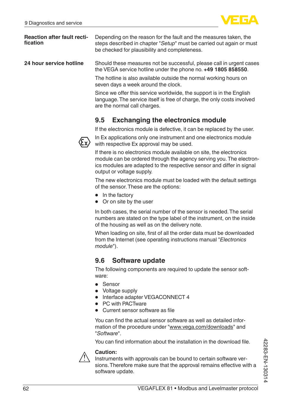 VEGA VEGAFLEX 81 Modbus and Levelmaster protocol Coax probe User Manual | Page 62 / 96