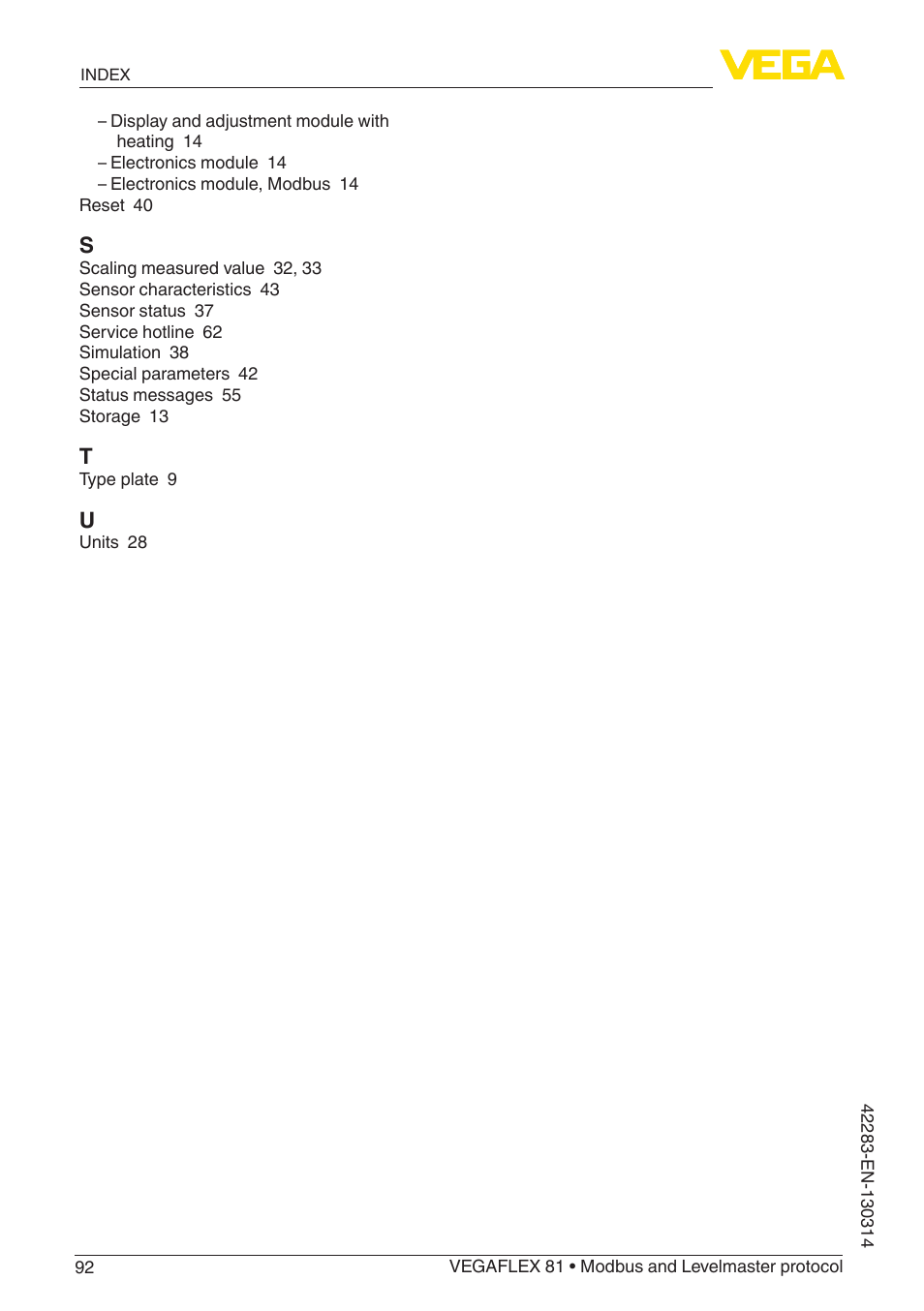 VEGA VEGAFLEX 81 Modbus and Levelmaster protocol Coax probe User Manual | Page 92 / 96