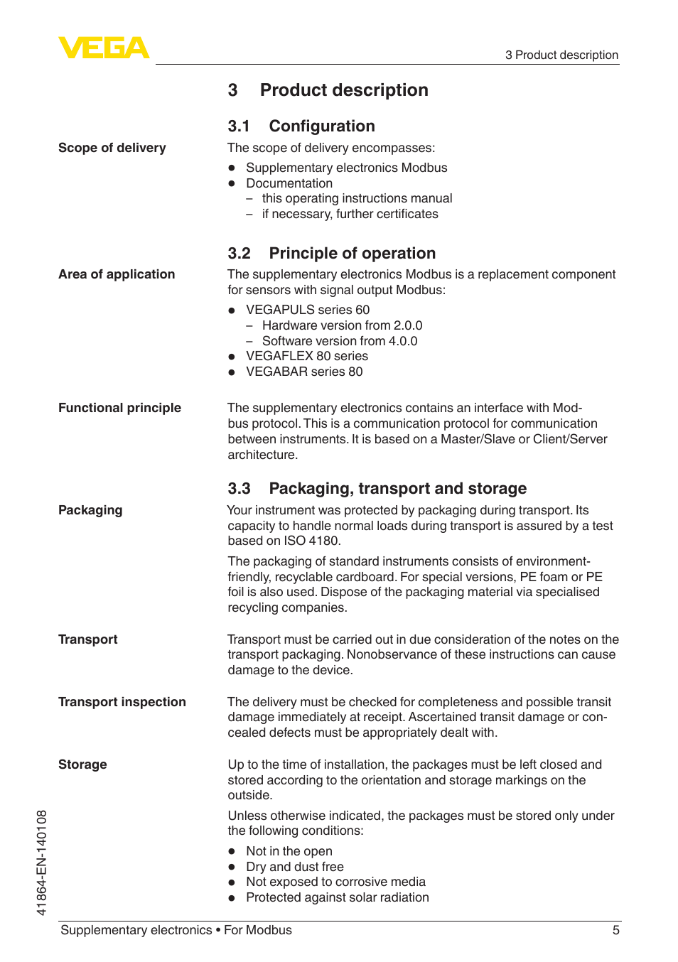 3 product description, 1 configuration, 2 principle of operation | 3 packaging, transport and storage | VEGA Supplementary electronics For Modbus User Manual | Page 5 / 12