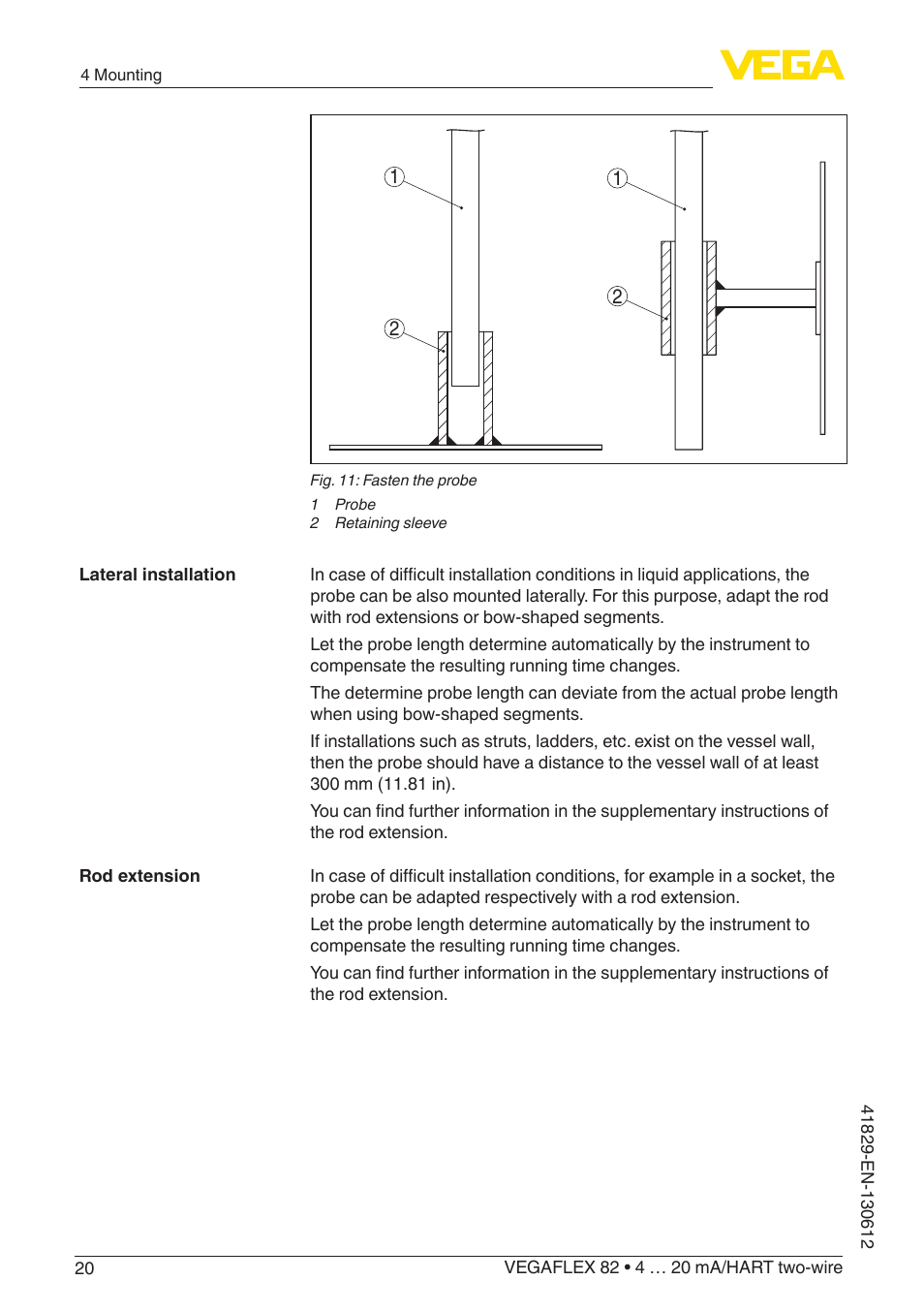 VEGA VEGAFLEX 82 4 … 20 mA_HART two-wire User Manual | Page 20 / 96