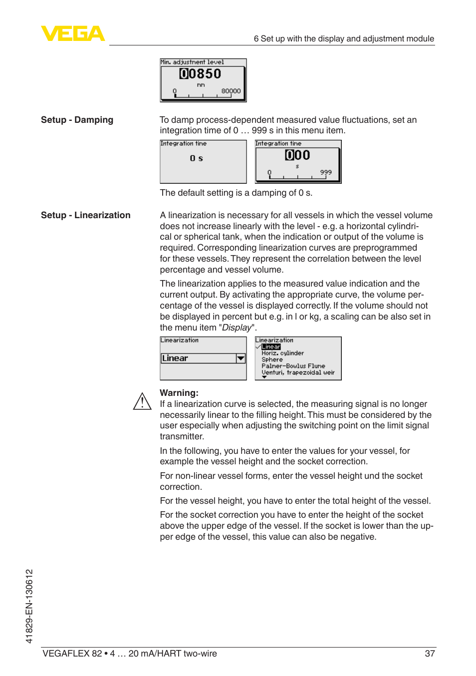 VEGA VEGAFLEX 82 4 … 20 mA_HART two-wire User Manual | Page 37 / 96