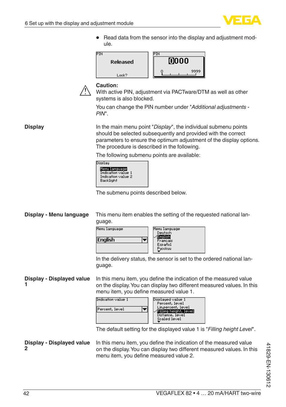 VEGA VEGAFLEX 82 4 … 20 mA_HART two-wire User Manual | Page 42 / 96