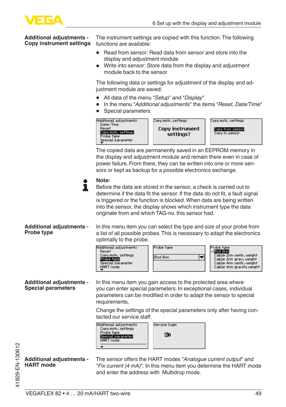 VEGA VEGAFLEX 82 4 … 20 mA_HART two-wire User Manual | Page 49 / 96