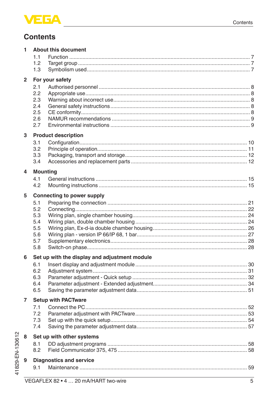 VEGA VEGAFLEX 82 4 … 20 mA_HART two-wire User Manual | Page 5 / 96