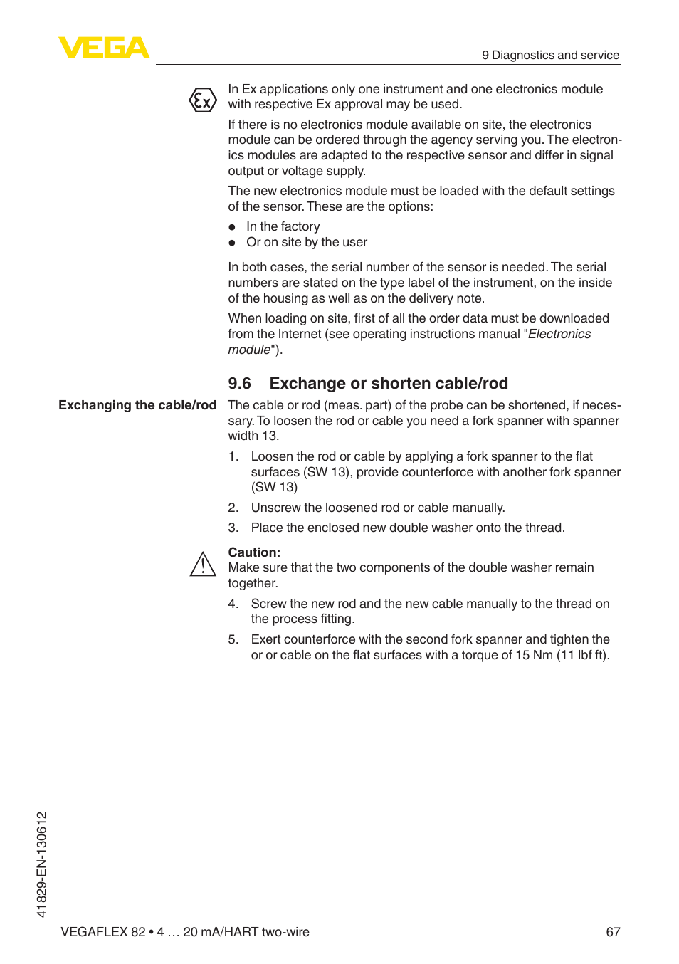 6 exchange or shorten cable/rod | VEGA VEGAFLEX 82 4 … 20 mA_HART two-wire User Manual | Page 67 / 96