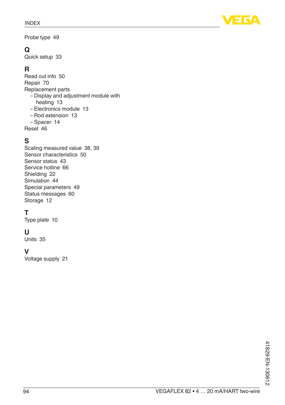 VEGA VEGAFLEX 82 4 … 20 mA_HART two-wire User Manual | Page 94 / 96