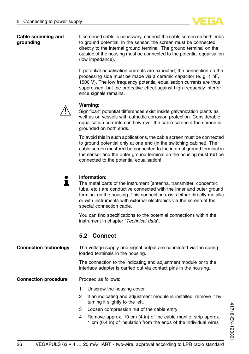 2 connect | VEGA VEGAPULS 62 (≥ 2.0.0 - ≥ 4.0.0) 4 … 20 mA_HART - two-wire, approval according to LPR radio standard User Manual | Page 26 / 88