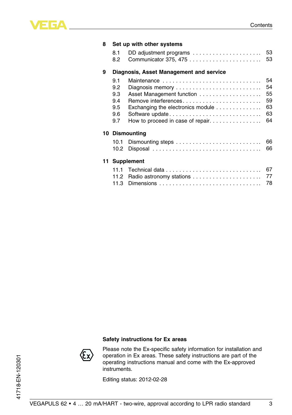 VEGA VEGAPULS 62 (≥ 2.0.0 - ≥ 4.0.0) 4 … 20 mA_HART - two-wire, approval according to LPR radio standard User Manual | Page 3 / 88