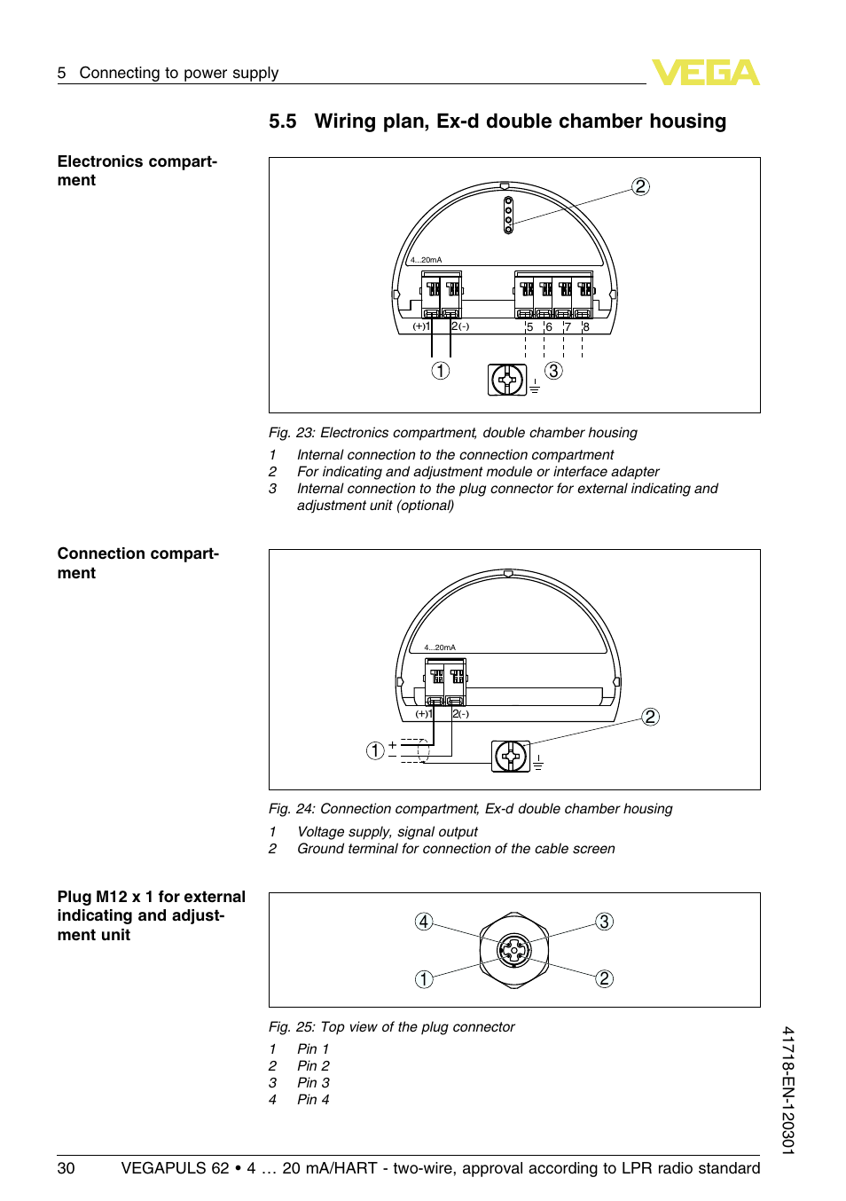 5 wiring plan, ex–d double chamber housing, 5 wiring plan, ex-d double chamber housing | VEGA VEGAPULS 62 (≥ 2.0.0 - ≥ 4.0.0) 4 … 20 mA_HART - two-wire, approval according to LPR radio standard User Manual | Page 30 / 88