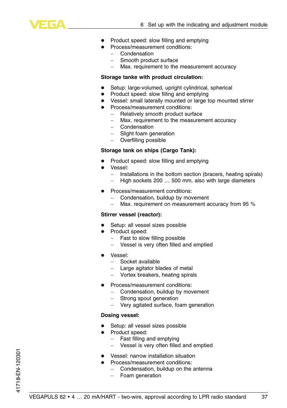 VEGA VEGAPULS 62 (≥ 2.0.0 - ≥ 4.0.0) 4 … 20 mA_HART - two-wire, approval according to LPR radio standard User Manual | Page 37 / 88